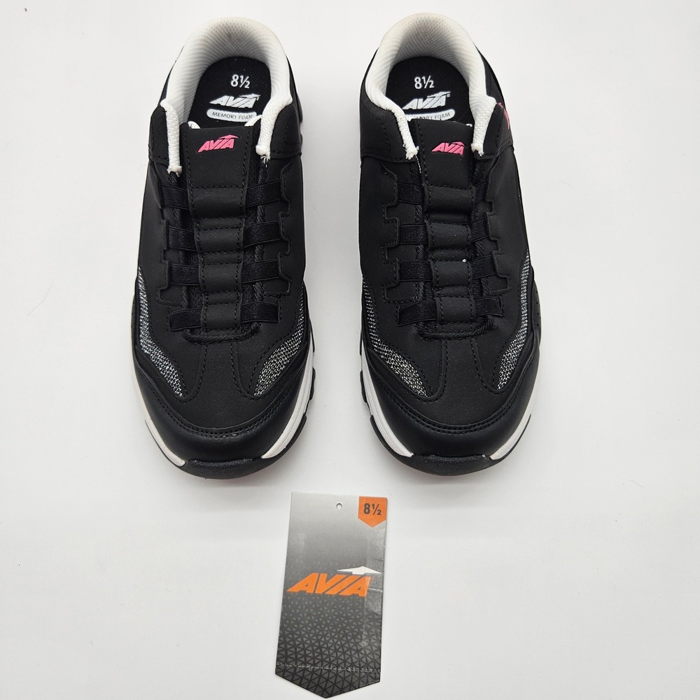 Avia Women's Black White Athletic Sneakers with Pink Logo